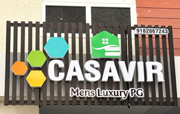 Casavir Mens Luxury PG signage board, front entrance branding with contact number